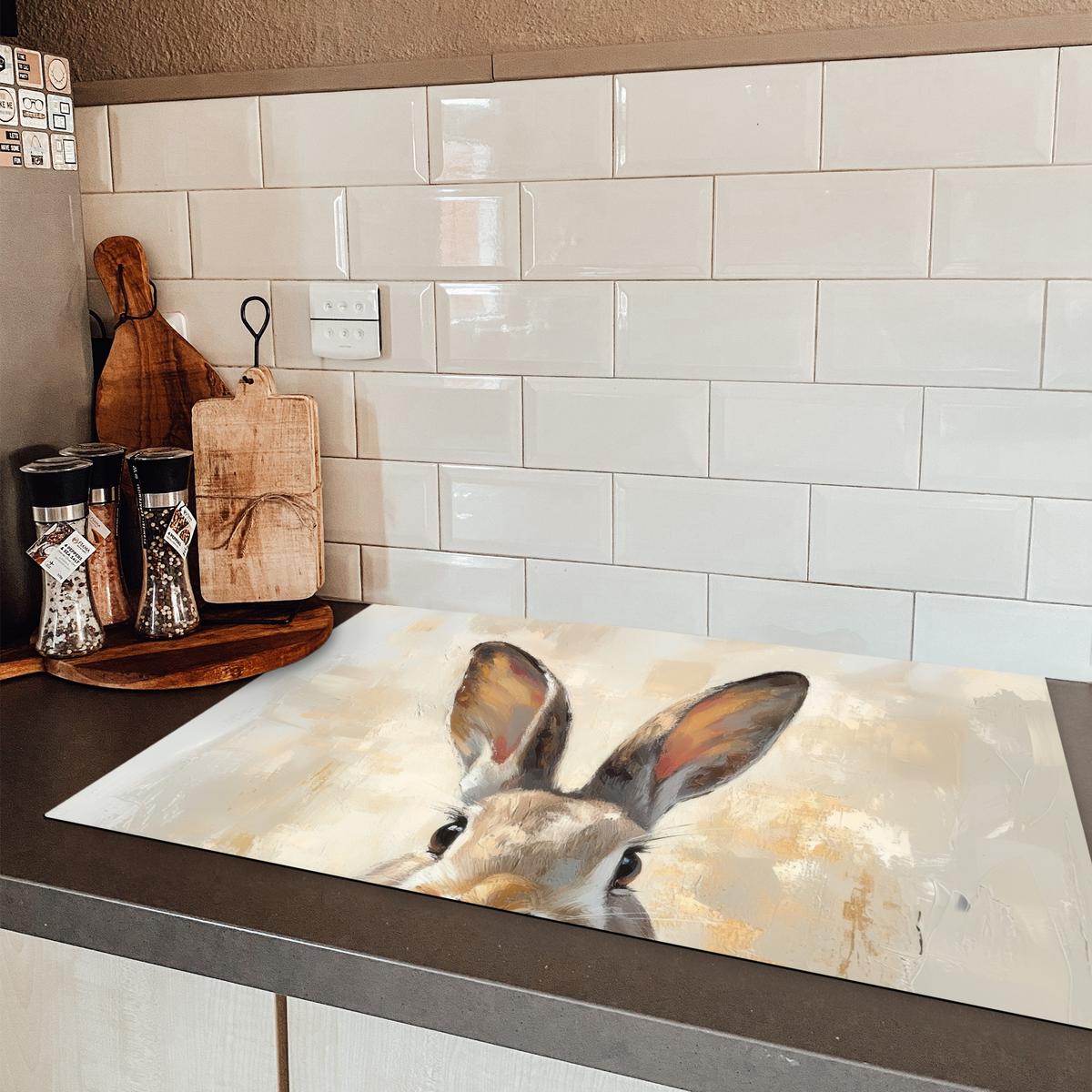 HERDABDECKPLATTE Hase - Ohren - Braun Ceranfeldabdeckung 80x52 cm - Beige, Kunststoff (80/52/0.2cm) - MuchoWow