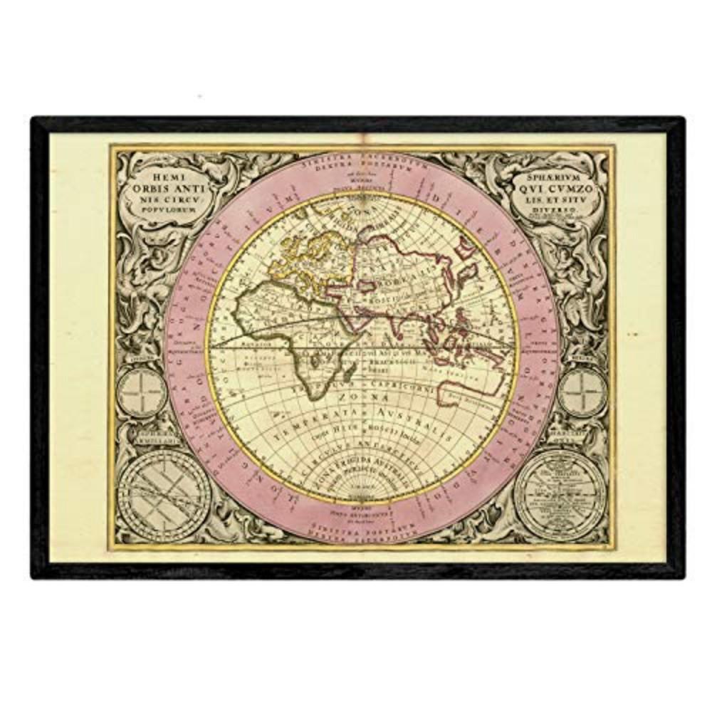 POSTER Astronomie Historische Sternkarte A3 Schwarzer Rahmen - Schwarz, Papier (29.7/5/42cm) - Nacnic