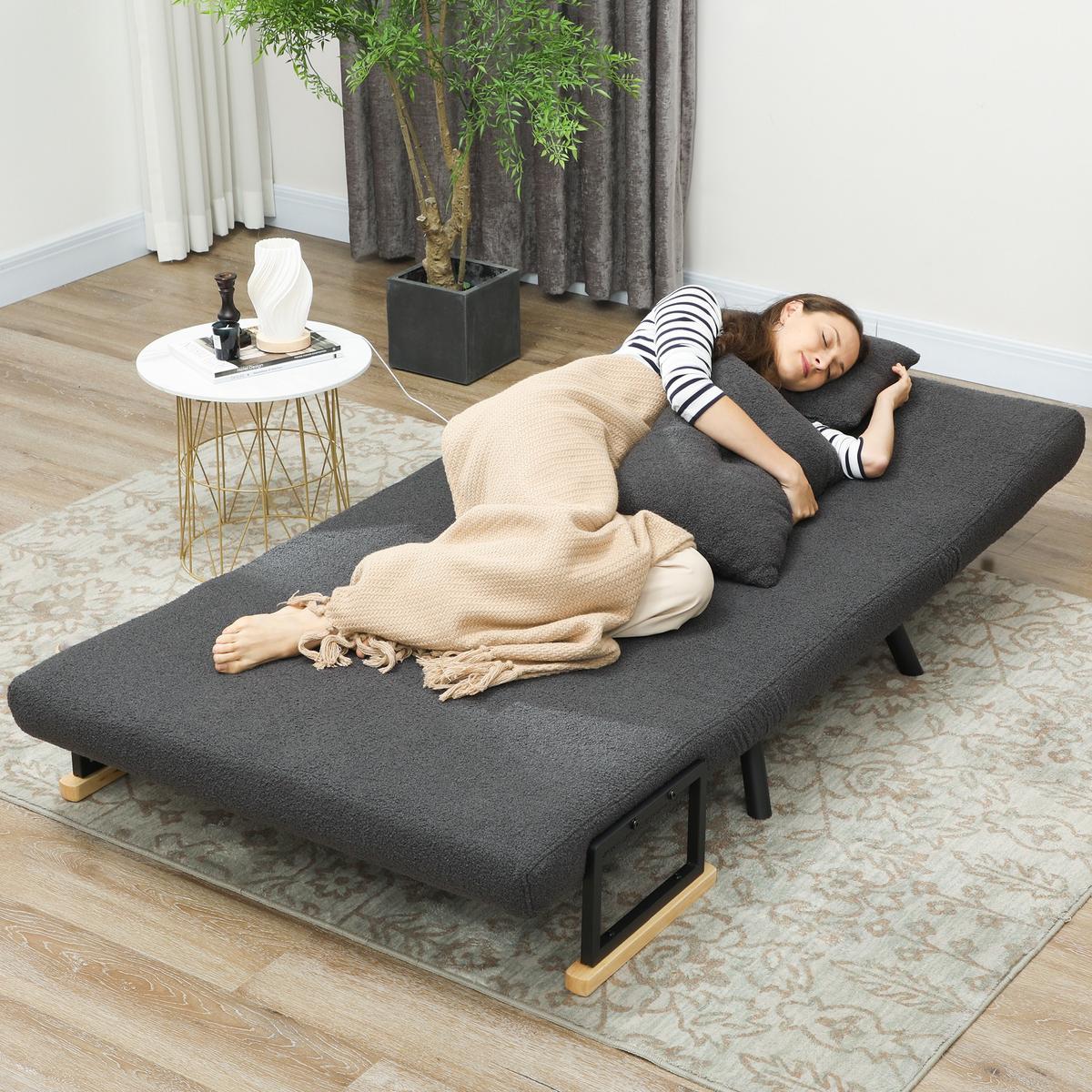 SCHLAFSOFA Stahl Polyester Dunkelgrau - Dunkelgrau/Beige, Holz/Textil (73/81/102cm) - HOMCOM