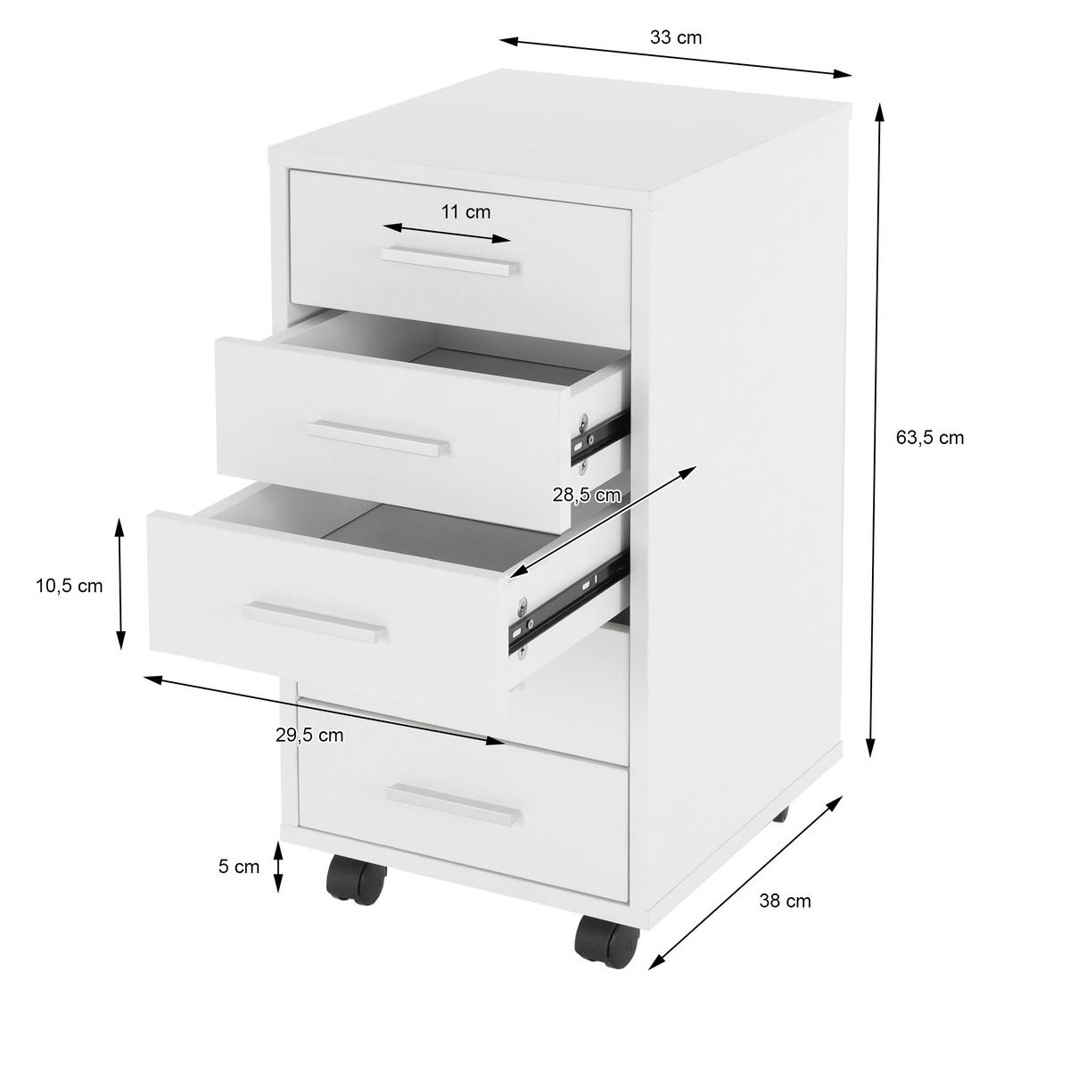 ROLLCONTAINER 2er Set 33x38x63,5 cm Weiß mit 5 Schubladen - Weiß, Holzwerkstoff/Metall (38/63.5/33cm) - ML-DESIGN