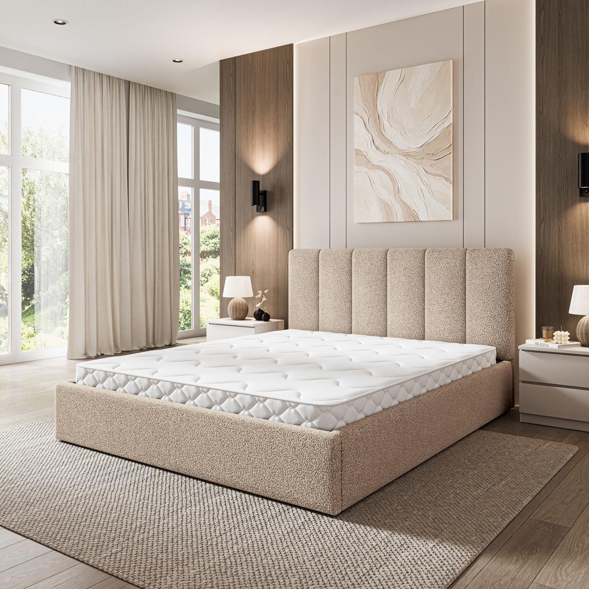 POLSTERBETT NEMIS 120x200 cm mit Bettkästen - Beige - Beige, Holz (120/200cm) - MASSENO