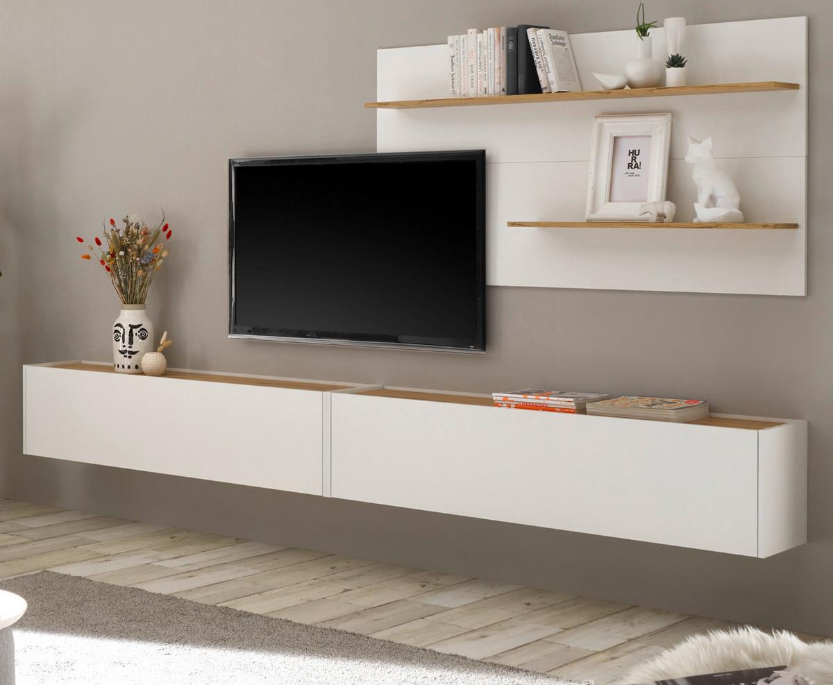 WOHNWAND 3-teilig Center in weiß und Eiche Wotan 300 cm - Eiche Wotan/Weiß, Holz/Holzwerkstoff (300/180/30cm) - Furn.Design