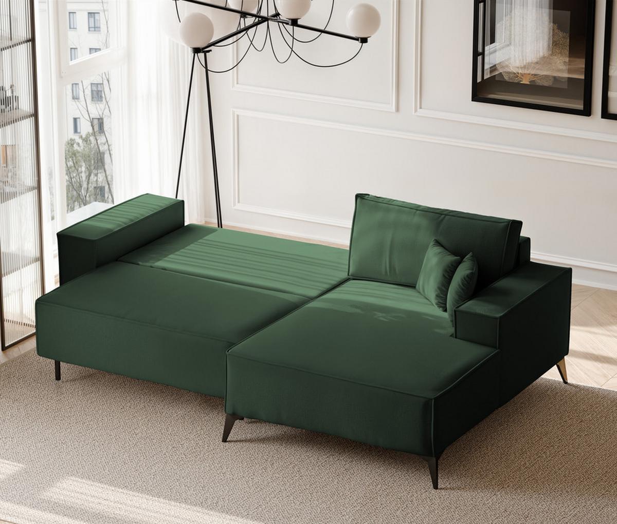 ECKSOFA OTIS Rechts, mit Schlaffunktion und Bettkasten, Grün - Grün, Textil/Metall (294/185cm) - Idohome