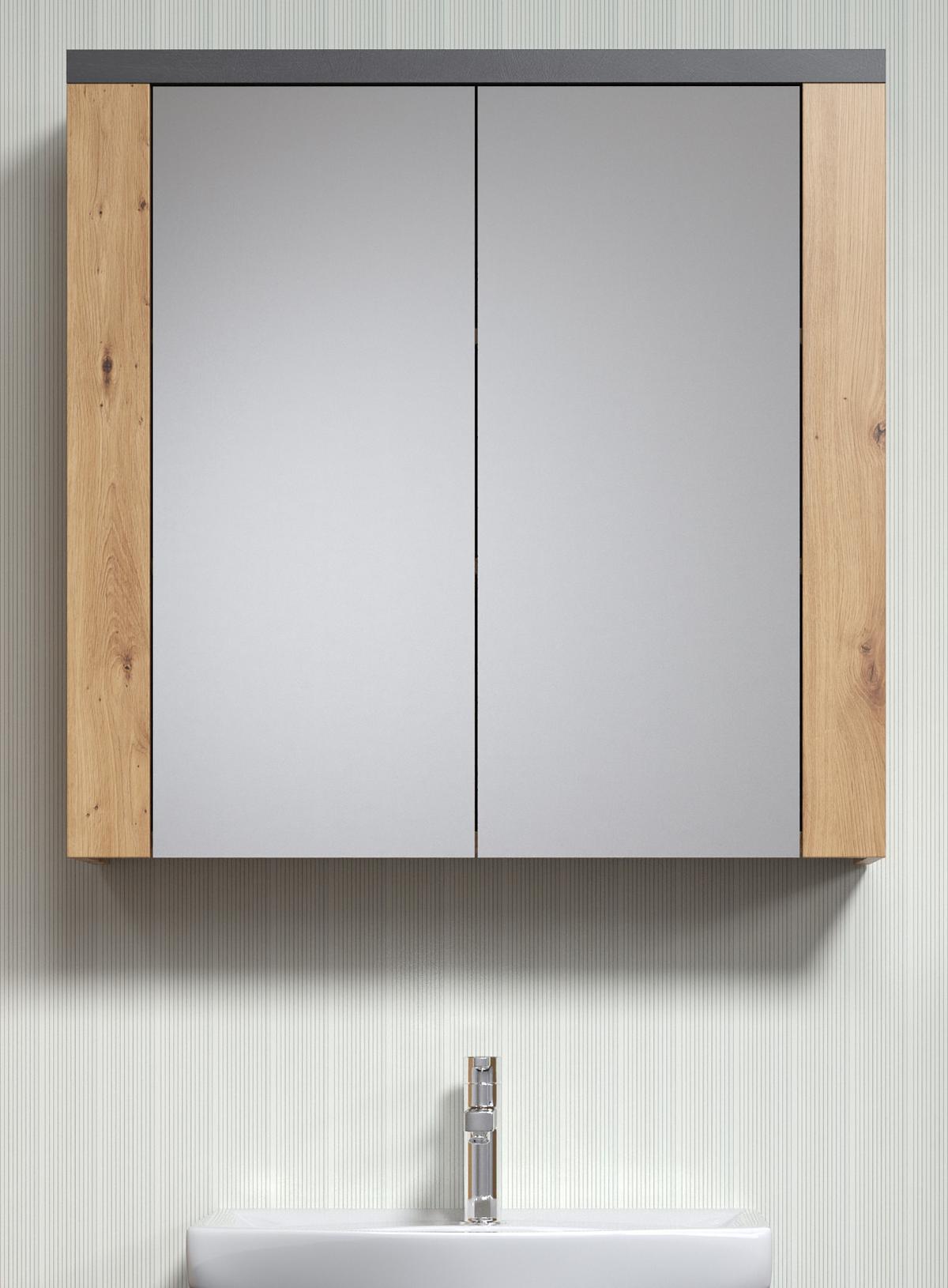 SPIEGELSCHRANK Eiche Artisan, grau 79 x 78 cm, Badschrank 2-türig - Eiche Artisan/Grau, Glas/Holzwerkstoff (78/78/20cm) - Top.Furn