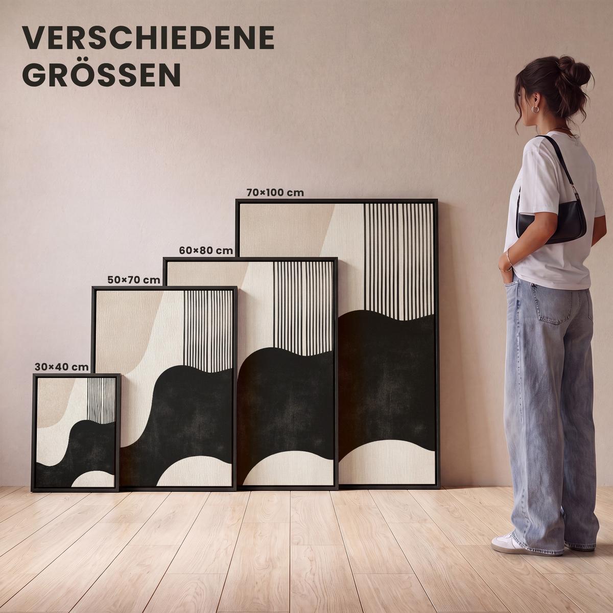 LEINWAND Bilder mit Rahmen - Abstrakt - Japandi - Beige - Modern - 60x80 - Schwarz, Textil (60/80cm) - MuchoWow