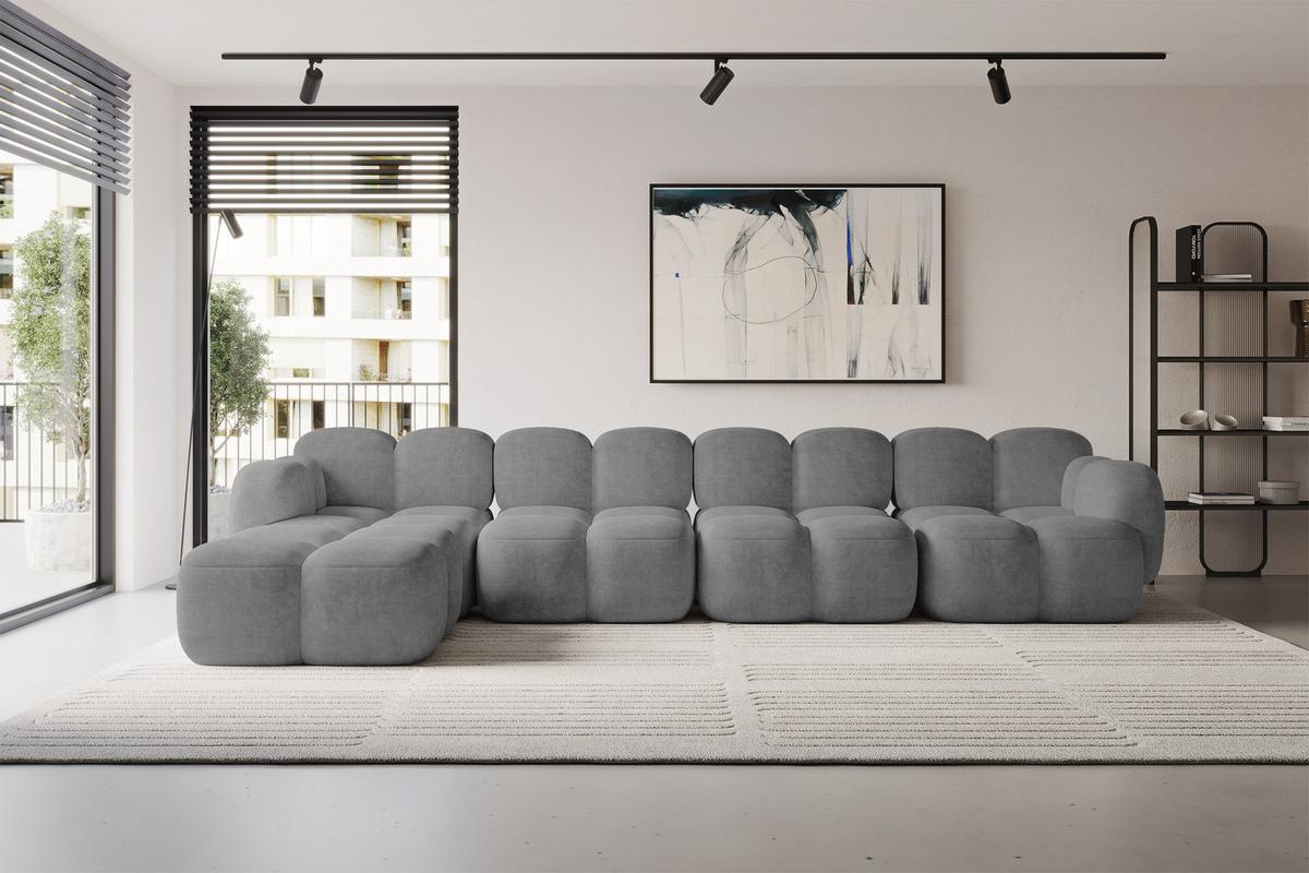 ECKSOFA modulares Sofa Links Miko-L3 390x205x75 Grau Velours - Schwarz/Grau, Holzwerkstoff/Kunststoff (390/205cm) - ALTDECOR