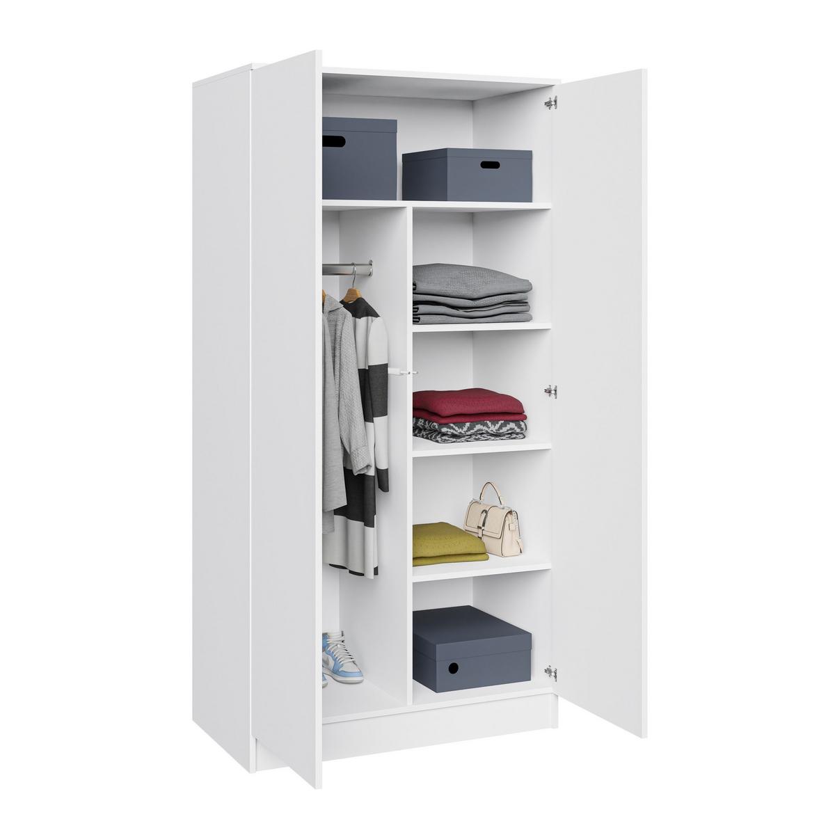 DREHTÜRENSCHRANK Look mit 2 Türen, 90 cm, Weiß - Weiß, Holzwerkstoff (90/180/50cm) - Beautysofa
