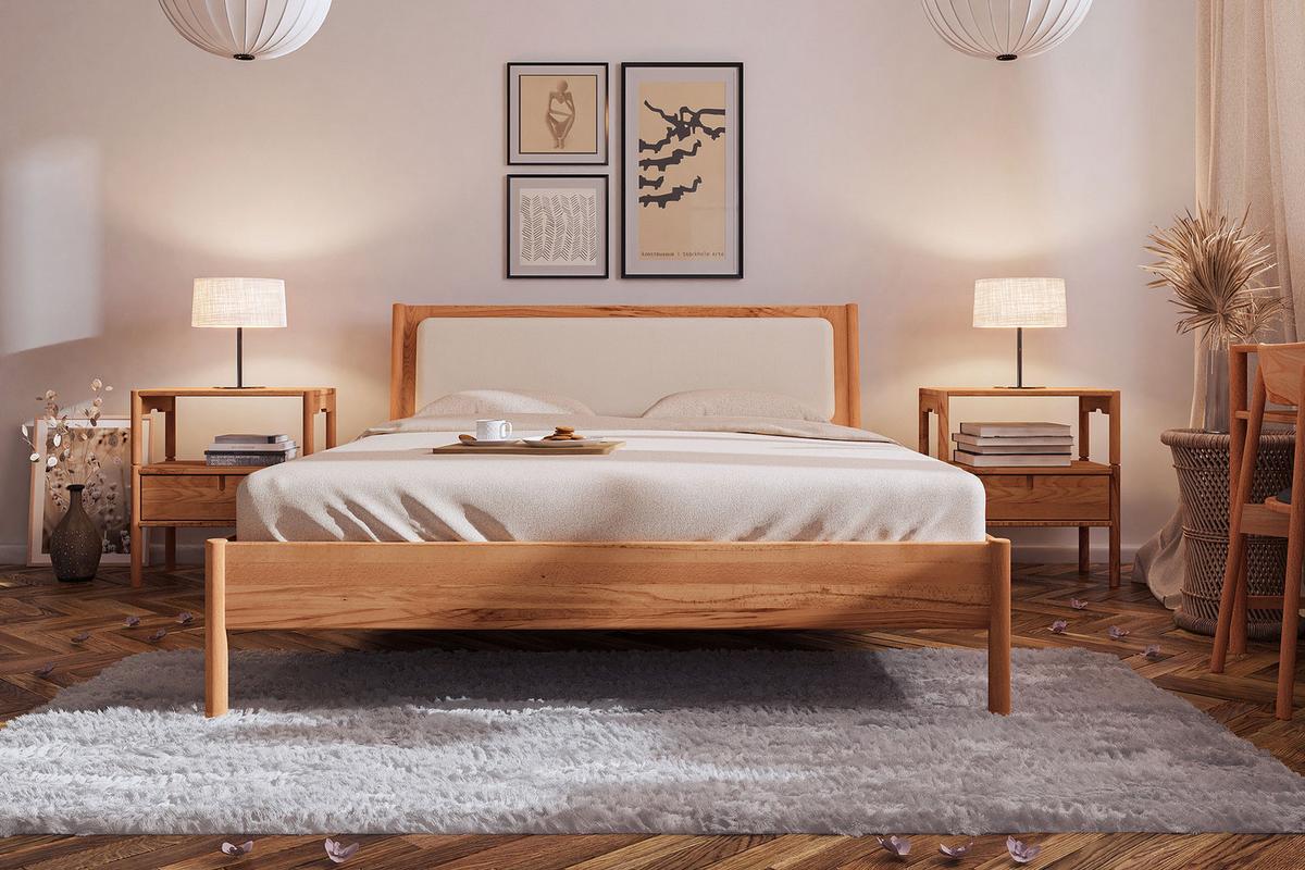 BETT MIT POLSTERKOPFTEIL INA 200x190 Kernbuche - Kernbuche, Holz (200/190cm) - byoak
