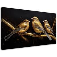 LEINWANDBILD Vögel Tiere Gold 120x60cm - Goldfarben, Textil (120/60cm) - Feeby