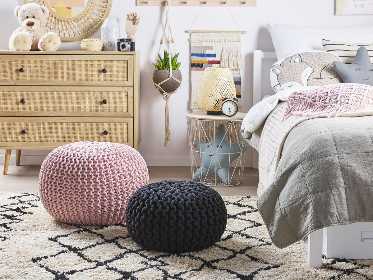 POUF Conrad 50/50/35 cm - Pink, Naturmaterialien/Textil (50/35/50cm) - Beliani