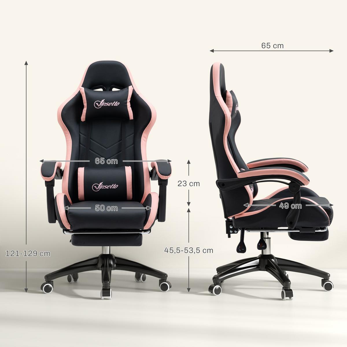 GAMING-CHAIR Kunstleder Schaumstoff Nylon Stahl Schwarz Blau - Schwarz, Kunststoff (65/129/65cm) - Vinsetto