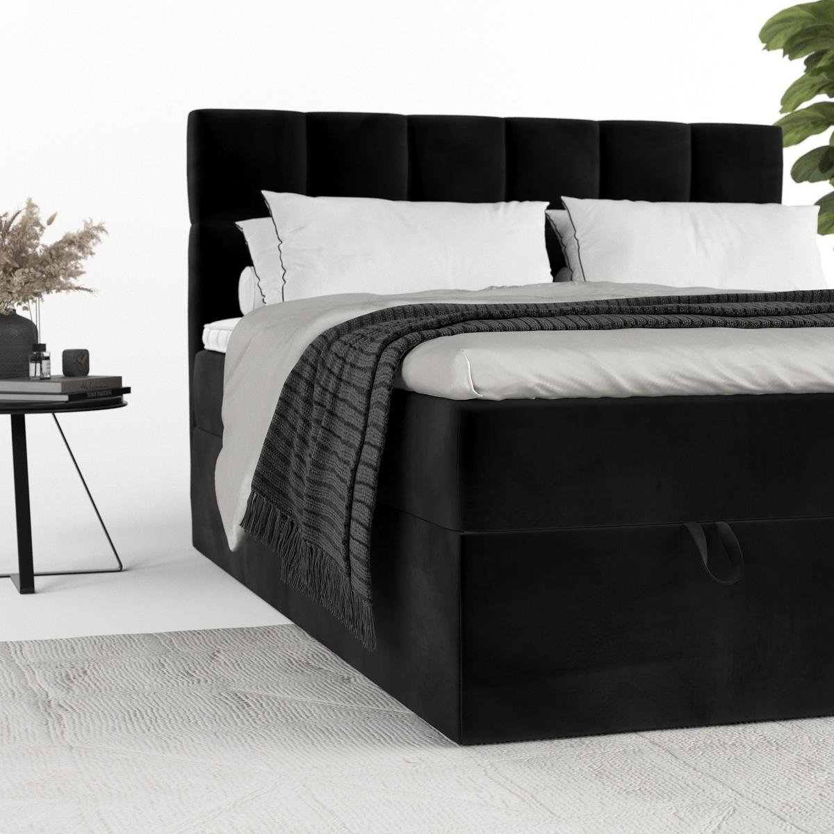 BOXBETT Savio 160/200 cm Schwarz im Kronos Stoff - Schwarz, Holz/Holzwerkstoff (160/200cm) - AltaBeds