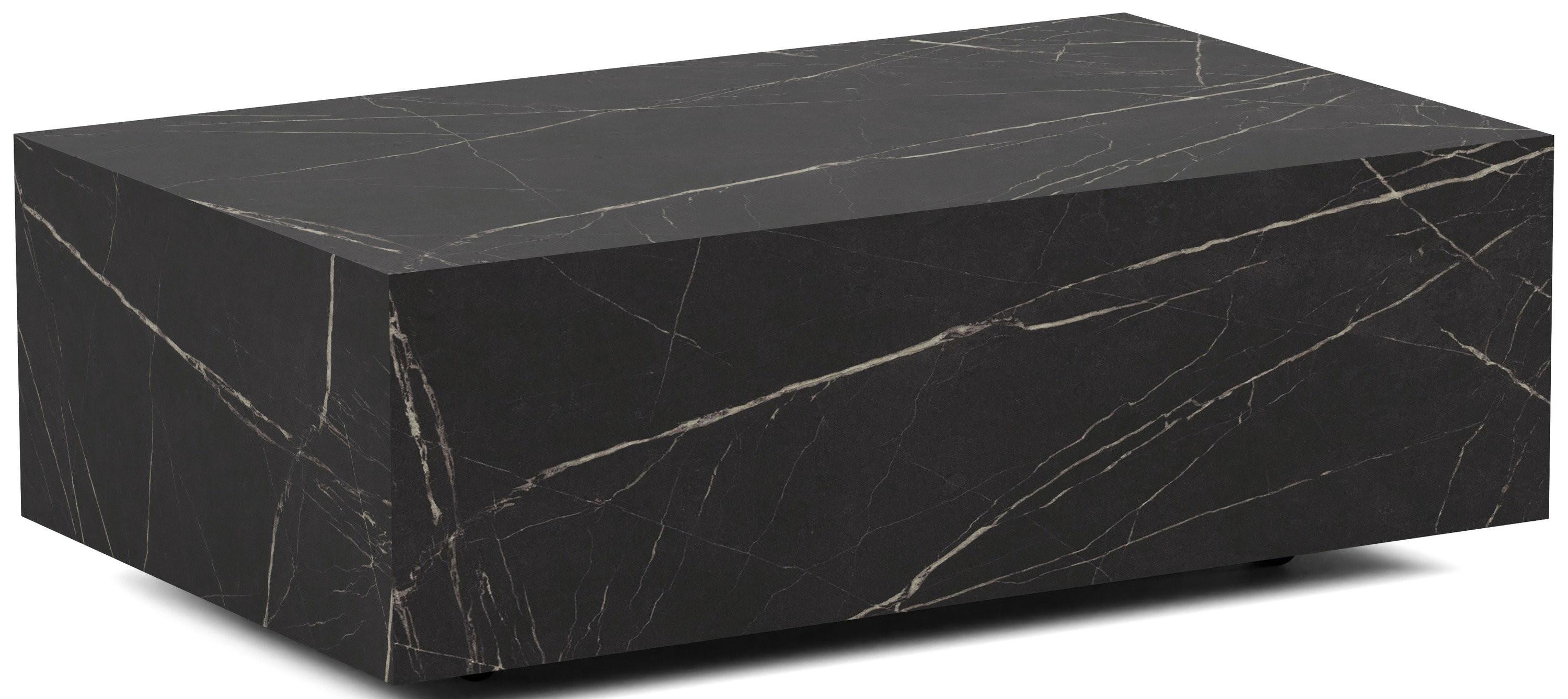 COUCHTISCH Noma Rechteckig in Marmor Schwarz, Blockform mit versteckten Rollen 90/55/28 cm - Anthrazit/Schwarz, Holzwerkstoff (55/90/28cm) - WFL GROUP