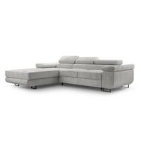 ECKSOFA GIULIO Grau Velours-Stoff mit Schlaffunktion - Grau, Holz (280/203cm) - MASSENO