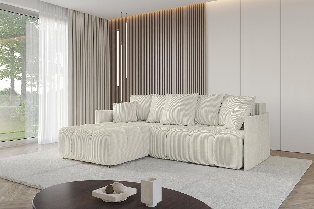 ECKSOFA Ottomane links LONLI-L 251x189x68 Creme Cord - Ecru/Creme, Holzwerkstoff/Kunststoff (251/189cm) - ALTDECOR