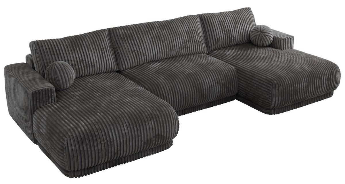 WOHNLANDSCHAFT RINA U Grau Cord - Schwarz/Grau, Kunststoff/Textil (360/85/170cm) - MKS