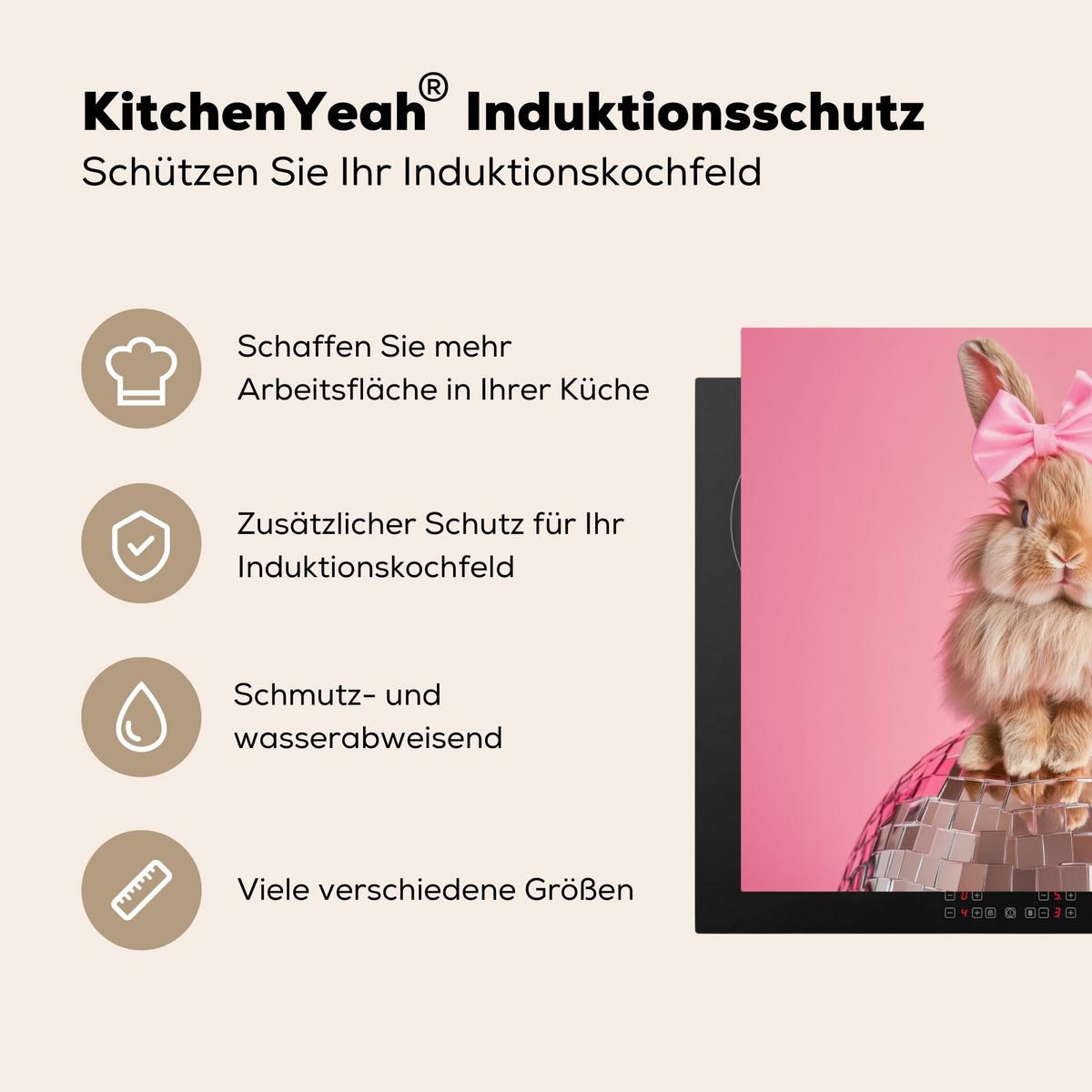 HERDABDECKPLATTE Schleife - Discoball - Kaninchen Abdeckung Ceranfeld 58.3x51.3 cm - Pink, Kunststoff (58.3/51.3/0.2cm) - MuchoWow