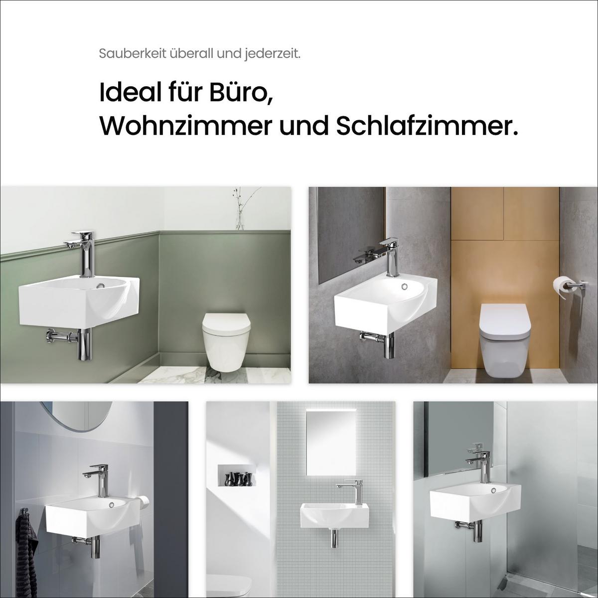 WASCHBECKEN Keramik Bauchform Hahnloch links Weiß 40,5 / 28 / 14 cm - Weiß, Keramik (40.5/14/28cm) - EMKE