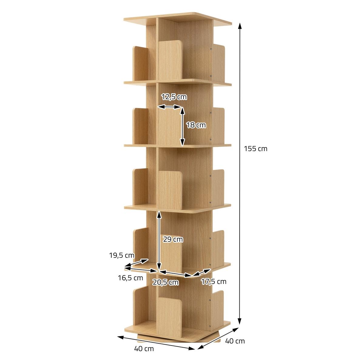 BÜCHERREGAL Kinder mit 5 Ebenen Eiche 40x155x40 cm Drehbar 360 Grad - Beige, Holzwerkstoff (40/155/40cm) - ML-DESIGN