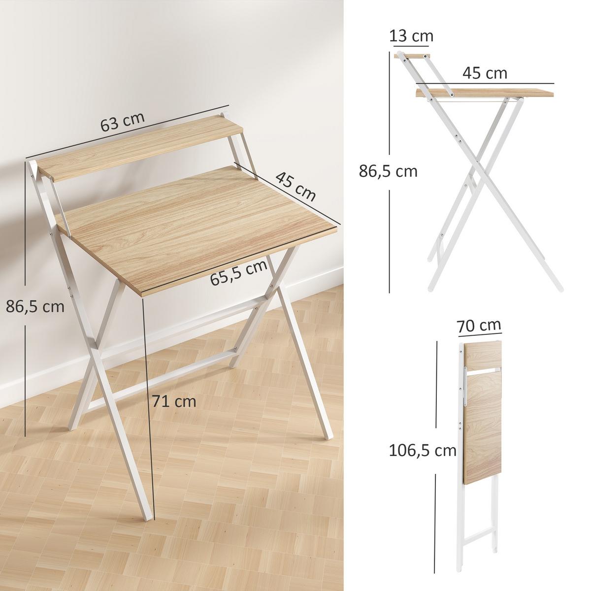 SCHREIBTISCH Stahl MDF Naturholz - Naturfarben/Weiß, Holzwerkstoff (62/70/86.5cm) - HOMCOM