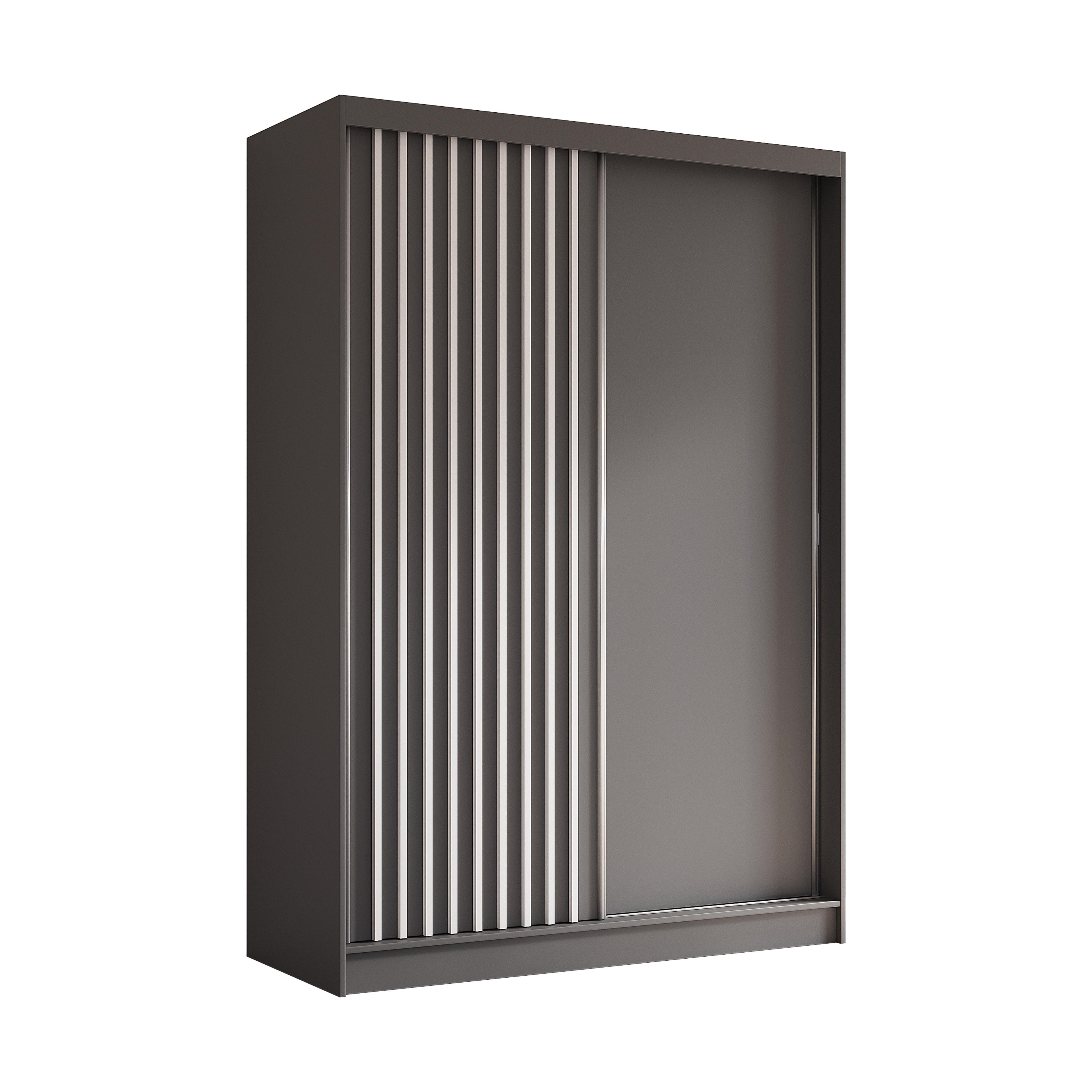 KLEIDERSCHRANK mit furnierten Schiebetüren und Aluminium-Leisten - LABELO - 150 cm Grau+Grau+Weiß - Weiß/Grau, Holzwerkstoff (150/216/61cm) - ALTDECOR