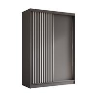 KLEIDERSCHRANK mit furnierten Schiebetüren und Aluminium-Leisten - LABELO - 150 cm Grau+Grau+Weiß - Weiß/Grau, Holzwerkstoff (150/216/61cm) - ALTDECOR