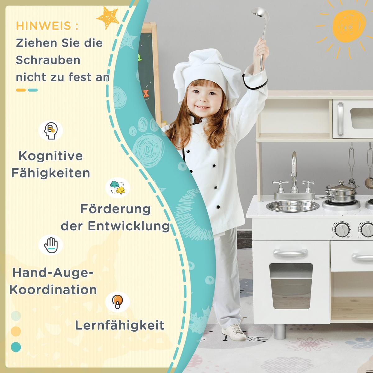 KINDERKÜCHE mit Zubehör Traumküche Spielküche Spielzeugküche Kiefer MDF Weiß - Weiß, Holzwerkstoff (74/30/81cm) - HOMCOM