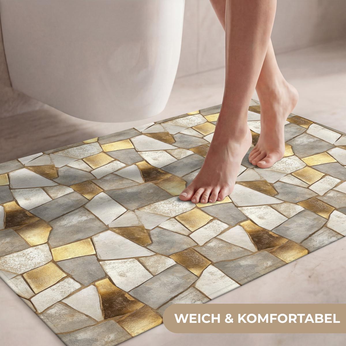 WC-VORLEGER Mosaik - Marmor - Gold Toilettenteppich 90x60 cm - Champagner, Textil (90/1cm) - OnlyWow