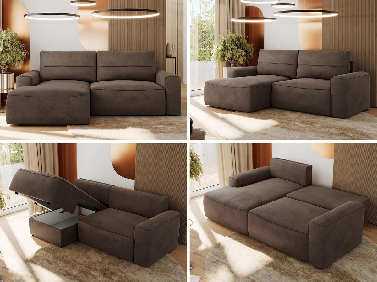 ECKSOFA BELLUNO L Braun Velvet - Links - Schwarz/Braun, Textil (144/233cm) - MKS