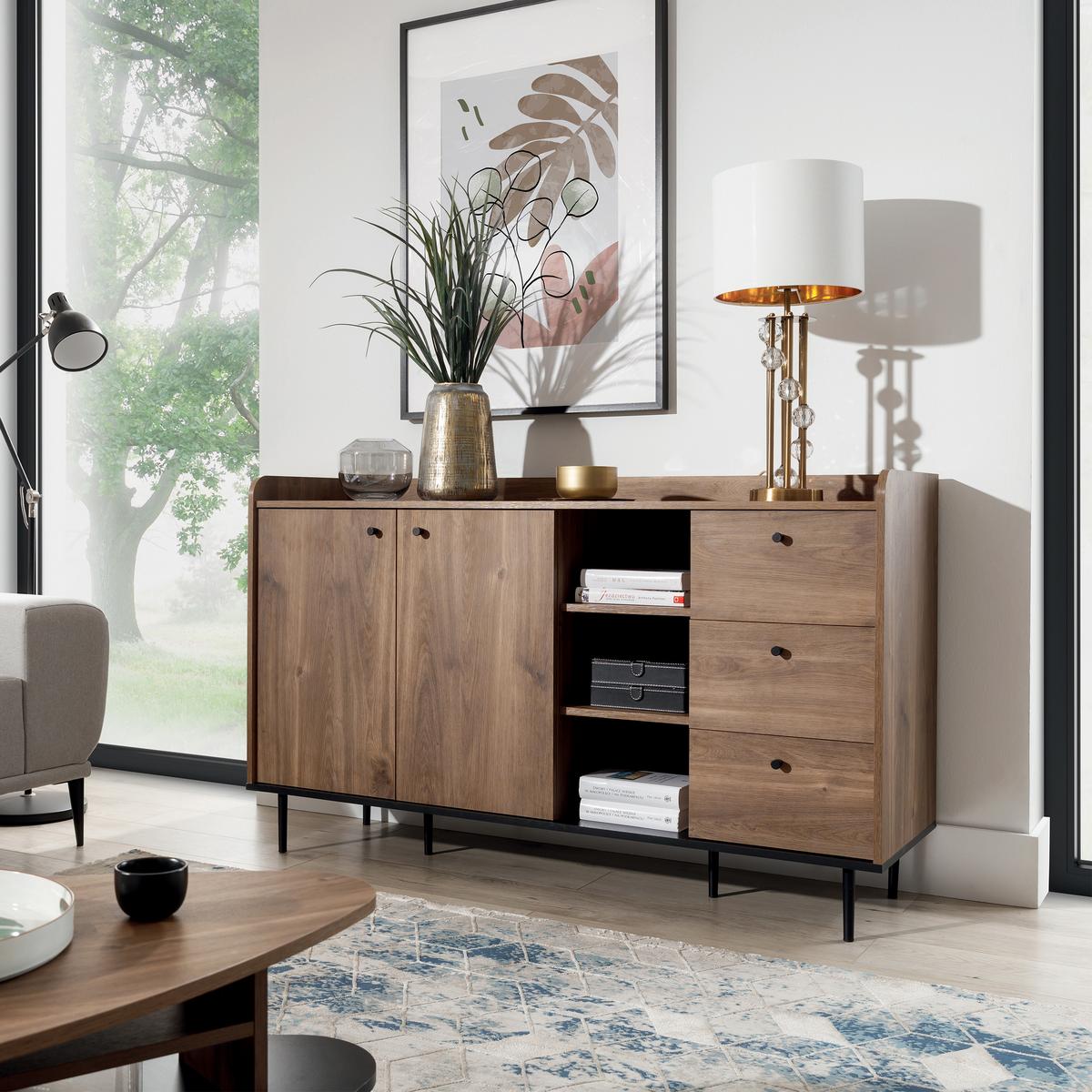 KOMMODE Vasilia mit 2 Türen und 3 Schubladen, Brandy Castello - Eichefarben, Holzwerkstoff (150/90/45cm) - Beautysofa