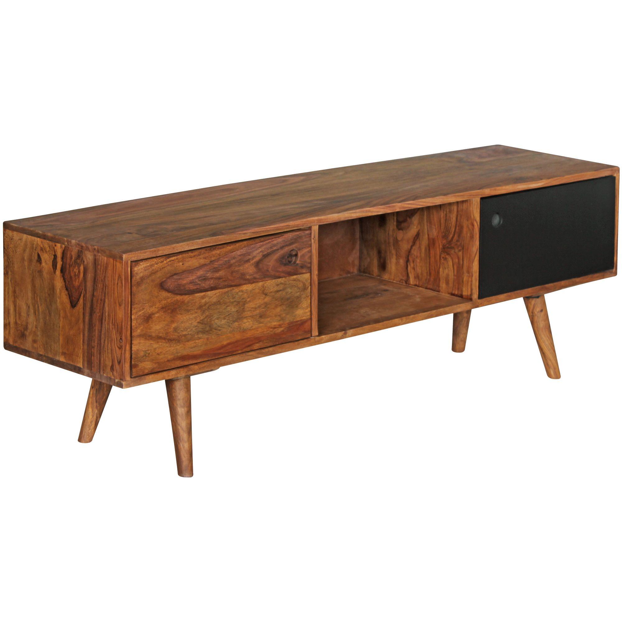 TV-LOWBOARD Massivholz, 2 Türen und Fach, Vintage-Stil, Schwarz 140x35x45 cm - Schwarz/Braun, Holz (140/45/35cm) - KADIMA DESIGN