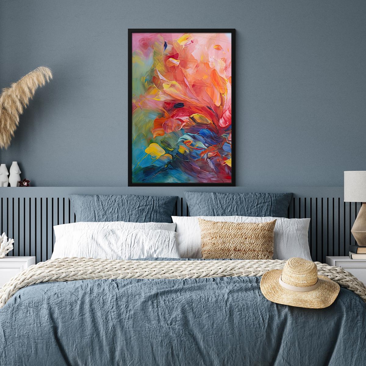 POSTER MIT RAHMENGERAHMTES BILD Ölgemälde - Kunst - Abstrakt - Farbenfroh 60x90 cm - Altrosa, Papier (60/90cm) - MuchoWow