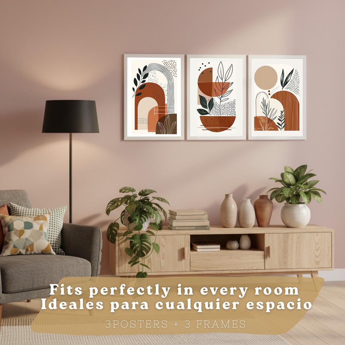 POSTER 3er Kunstdruck-Set Wandbilder Abstrakt Floral modern Wohnzimmer Deko, Schlafzimmer, Küche, Badezimmer Rahmenlos A4 - Weiß, Papier (29.7/1/21cm) - Nacnic