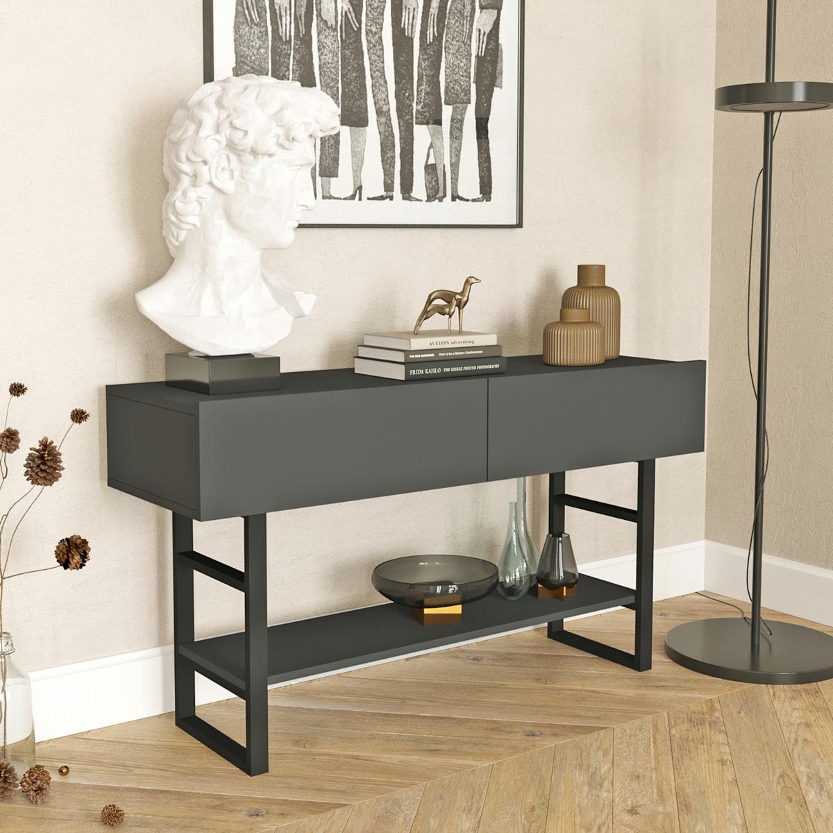 KONSOLENTISCH Lappeenranta - Anthrazit/Schwarz, Holzwerkstoff/Metall (43/139/76cm) - [en.casa]