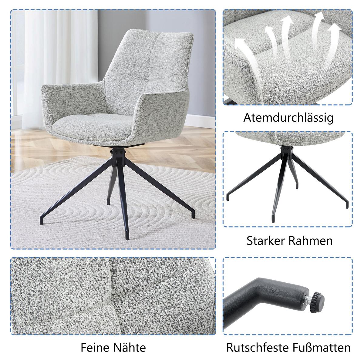 ESSZIMMERSTÜHLE 2er Set 360° Drehbar Stoff Hellgrau & Metallbeine Schwarz - Hellgrau, Textil (48/85/50cm) - Urban Meuble