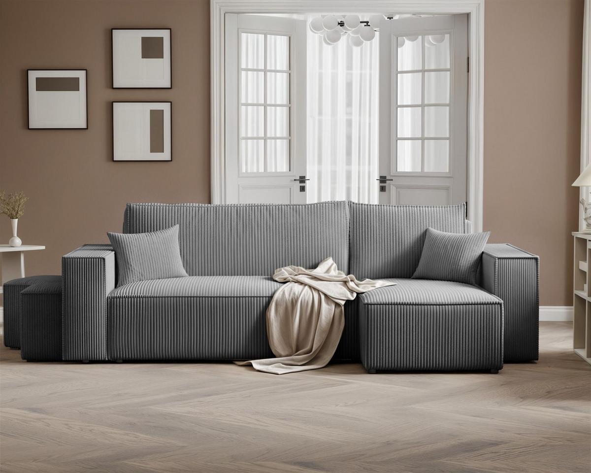 ECKSOFA Adara Inkl. Hocker - Grau, Holzwerkstoff/Textil (145/262cm) - Fun Möbel