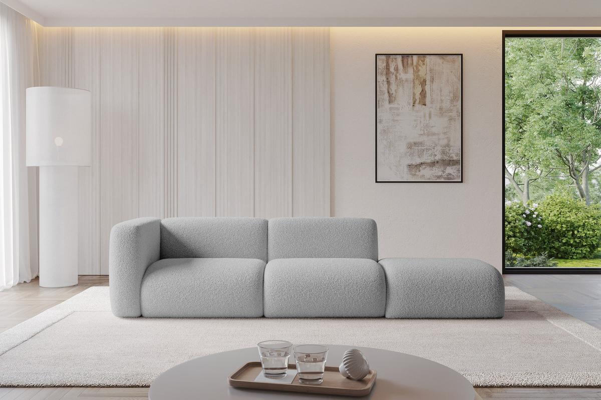 SOFA Ottomane Links MIRA-S3 296x89x70 Hellgrau Bouclé - Silberfarben/Hellgrau, Holzwerkstoff/Kunststoff (296/70/89cm) - ALTDECOR