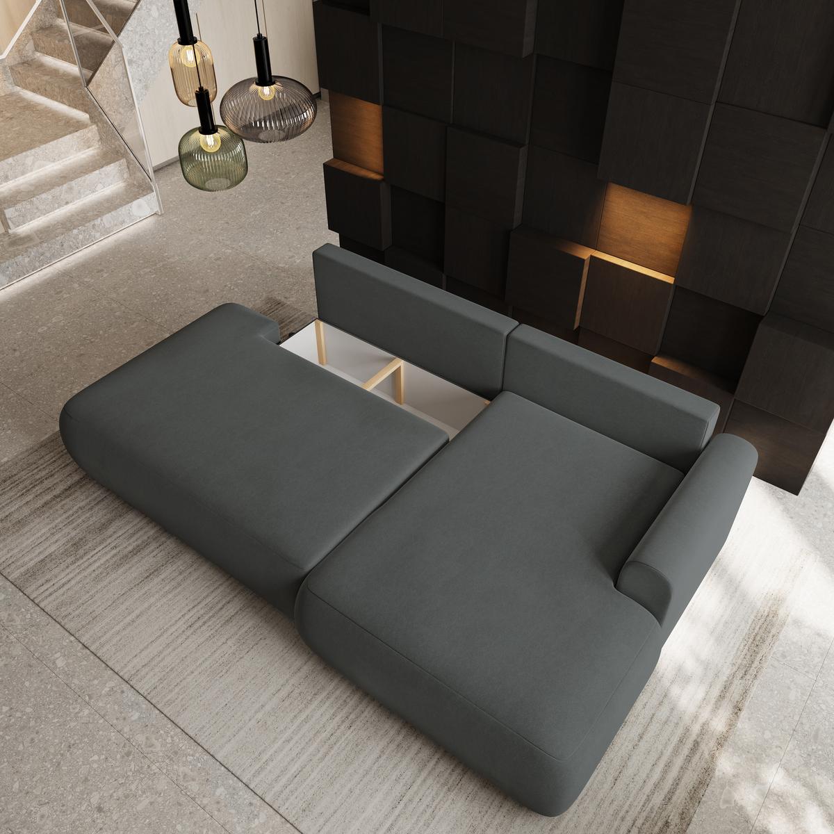 ECKSOFA NUVIRA CL R-S Grau Samtstoff mit Schlaffunktion - Grau, Holzwerkstoff/Textil (279/158cm) - MASSENO