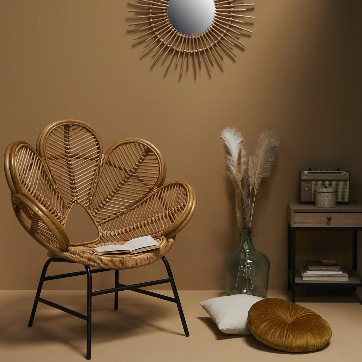 RATTANSESSEL H104 cm – FLEUR - Eichefarben, Textil (54/104/62cm) - Signature