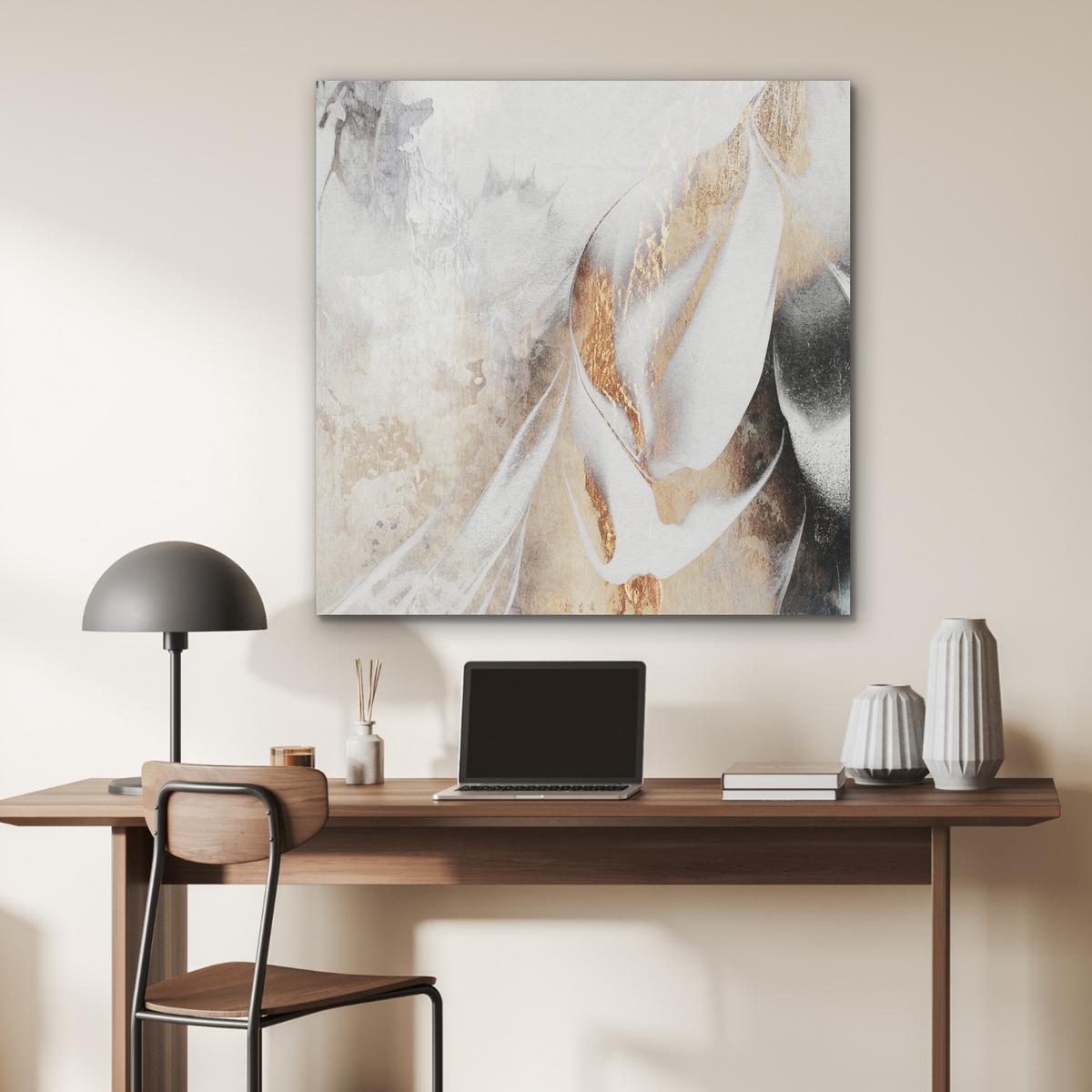 AKUSTIKBILD Luxus - Abstrakt - Gold - Weiß Akustikpaneele 90x90 cm - Goldfarben, Kunststoff (90/90/0.9cm) - MuchoWow