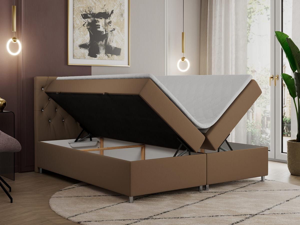 BOXBETT ROMA 180/200 - Braun Kunstleder - H3 - Braun, Holz/Textil (180/200cm)