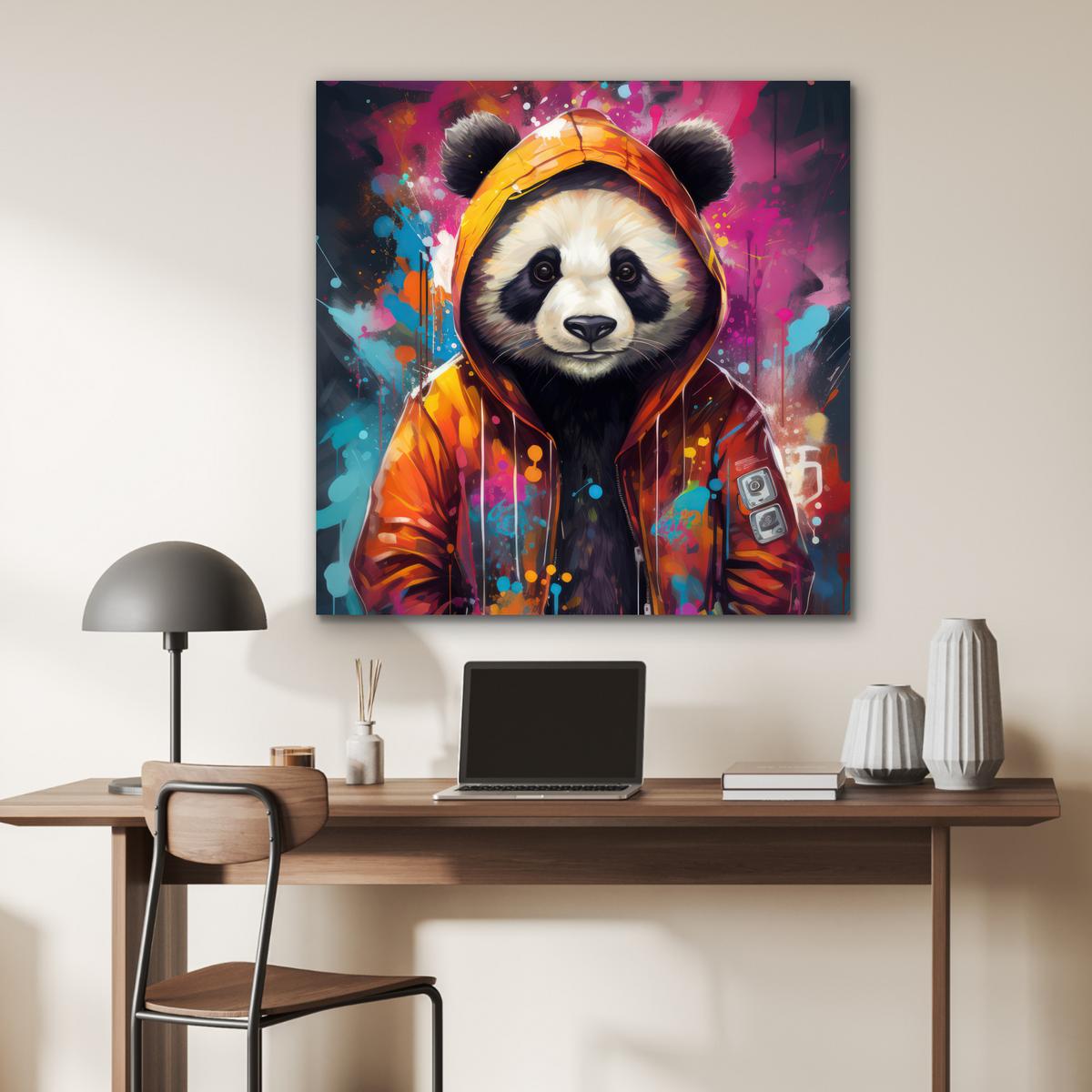 METALLBILD Panda - Jacke - Graffiti - Orange 90x90 cm - Orange, Metall (90/90cm) - MuchoWow