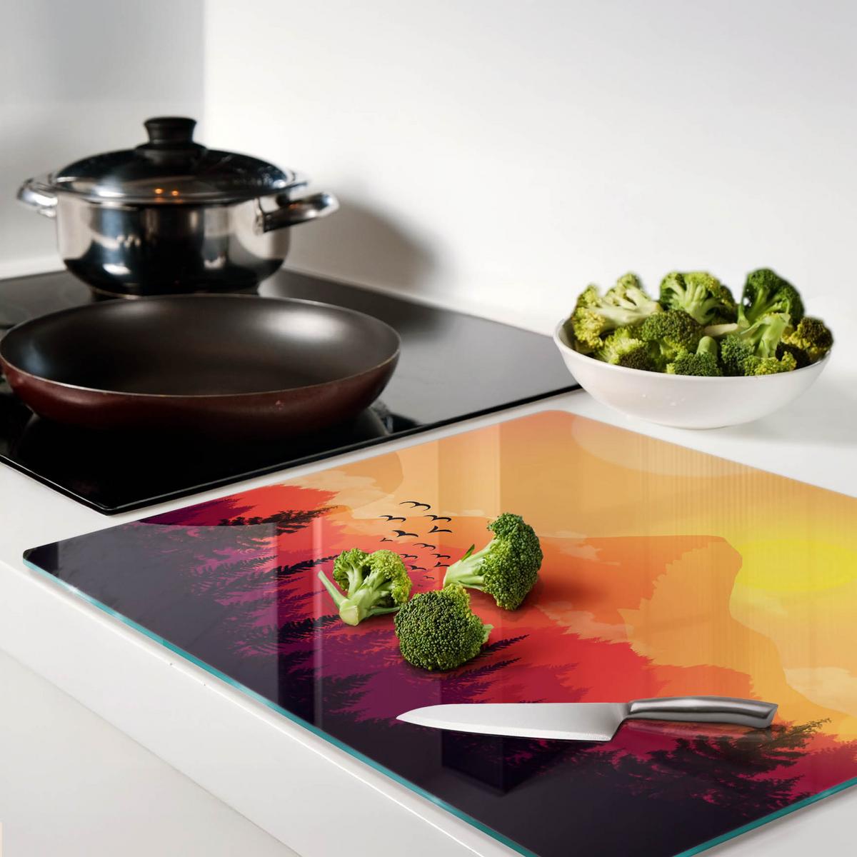 GLASPLATTE 60x52 cm Berglandschaft - Orange, Glas (60/0.4/52cm) - TULUP