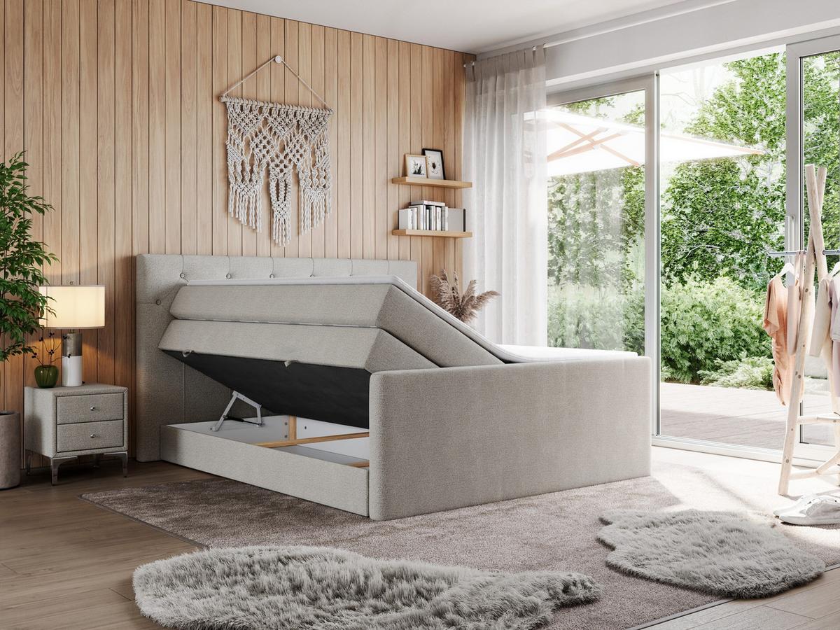BOXSPRINGBETT KING VELEN 120/200 Beige Struktur - H4 - Beige, Holz/Textil (120/200cm) - MKS