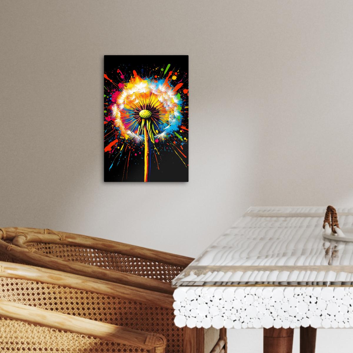 LEINWANDBILD Löwenzahn - Graffiti - Farbenfroh - Blumen - Natur Deko Wohnzimmer 20x30 cm - Multicolor, Textil (20/30cm) - MuchoWow