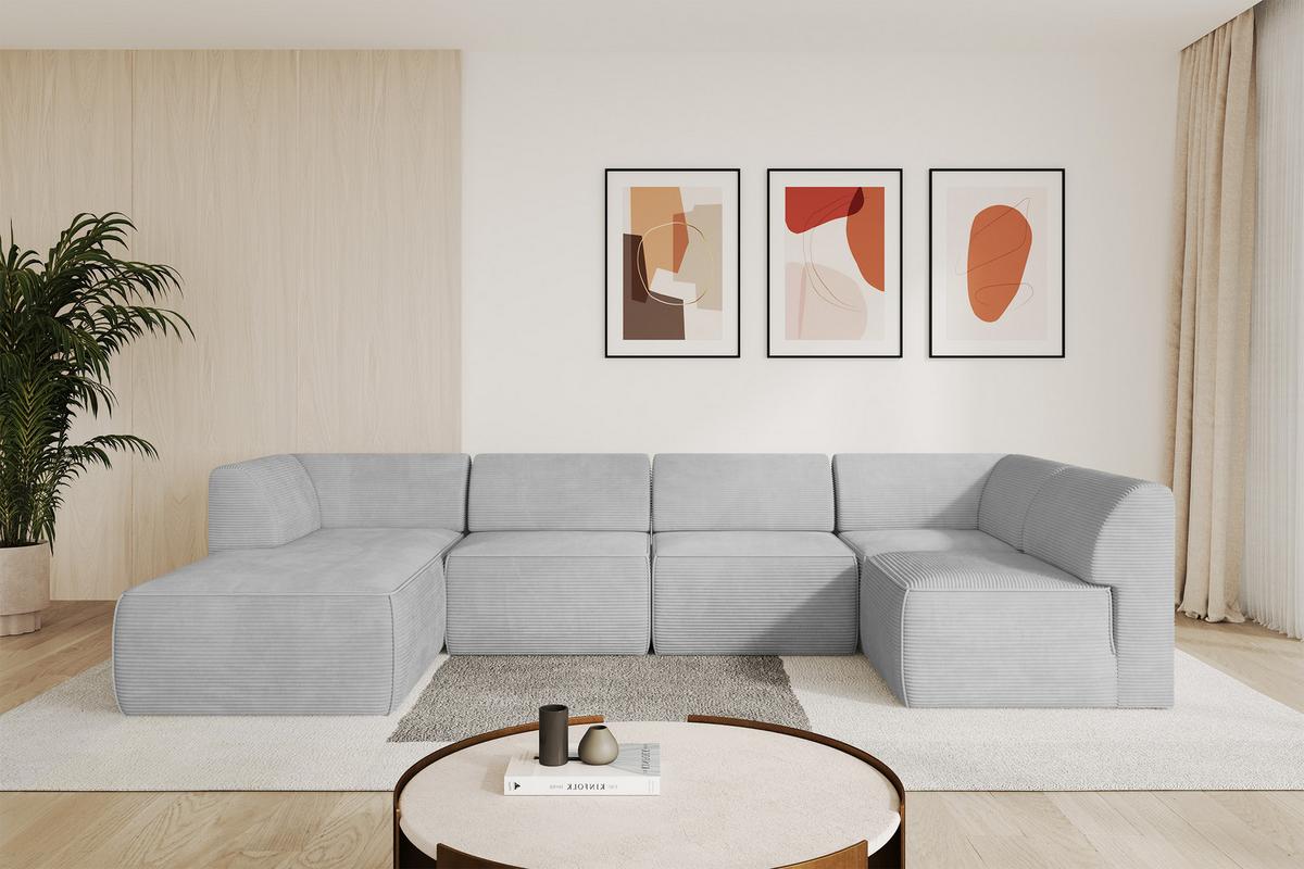 WOHNLANDSCHAFT Ottomane Links MOVO-L 345x180x78 cm Grau Cord - Grau, Holzwerkstoff/Kunststoff (345/78/180cm) - ALTDECOR
