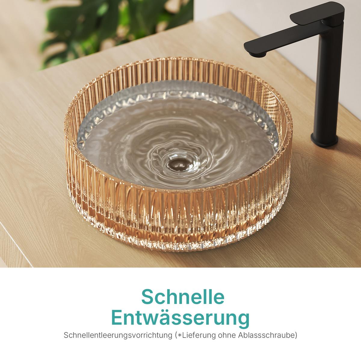 WASCHBECKEN Klarglasspüle Roségold Ø40 / 12 cm - Roségold, Glas (40/12/40cm) - EMKE