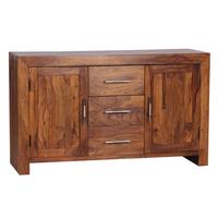 SIDEBOARD – Massivholz, 118 cm, 3 Schubladen, 2 Türen, Landhausstil - Dunkelbraun/Braun, Holz (118/70/40cm) - KADIMA DESIGN