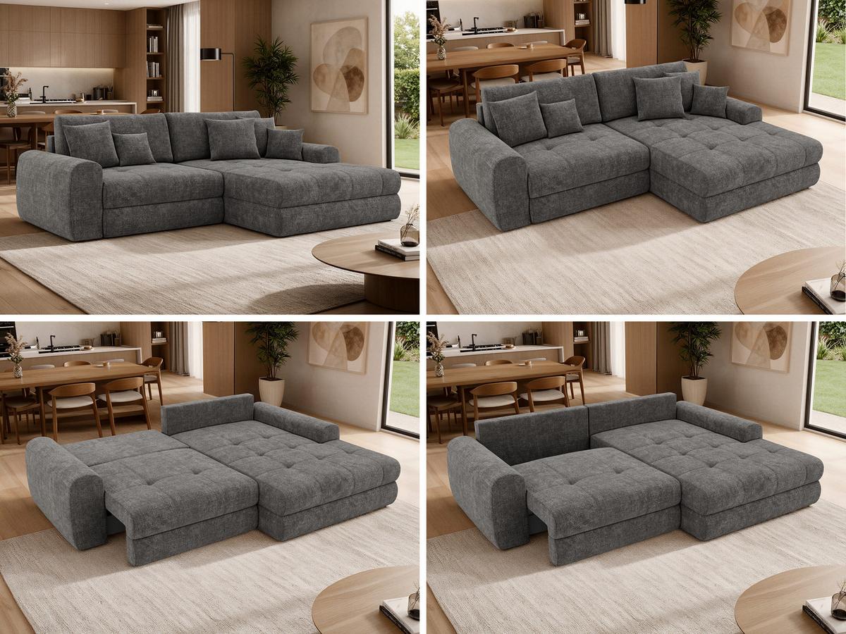 ECKSOFA ARELIA L - Dunkelgrau Schenille grob gewebt - Links Seite - Dunkelgrau/Schwarz, Kunststoff/Textil (292/205cm) - MKS