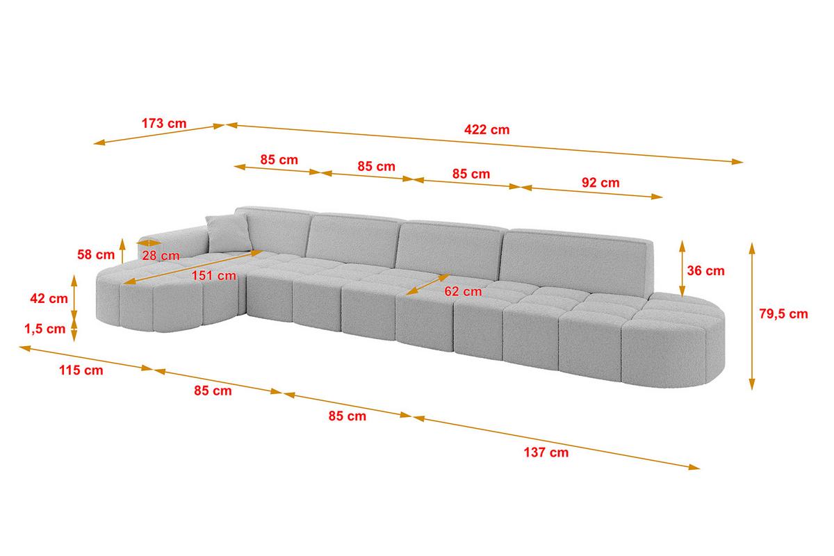 ECKSOFA Ottomane Links LIVO-L3 - 422x173x79,5 cm Hellgrau - Hellgrau, Holzwerkstoff/Textil (422/173cm) - ALTDECOR